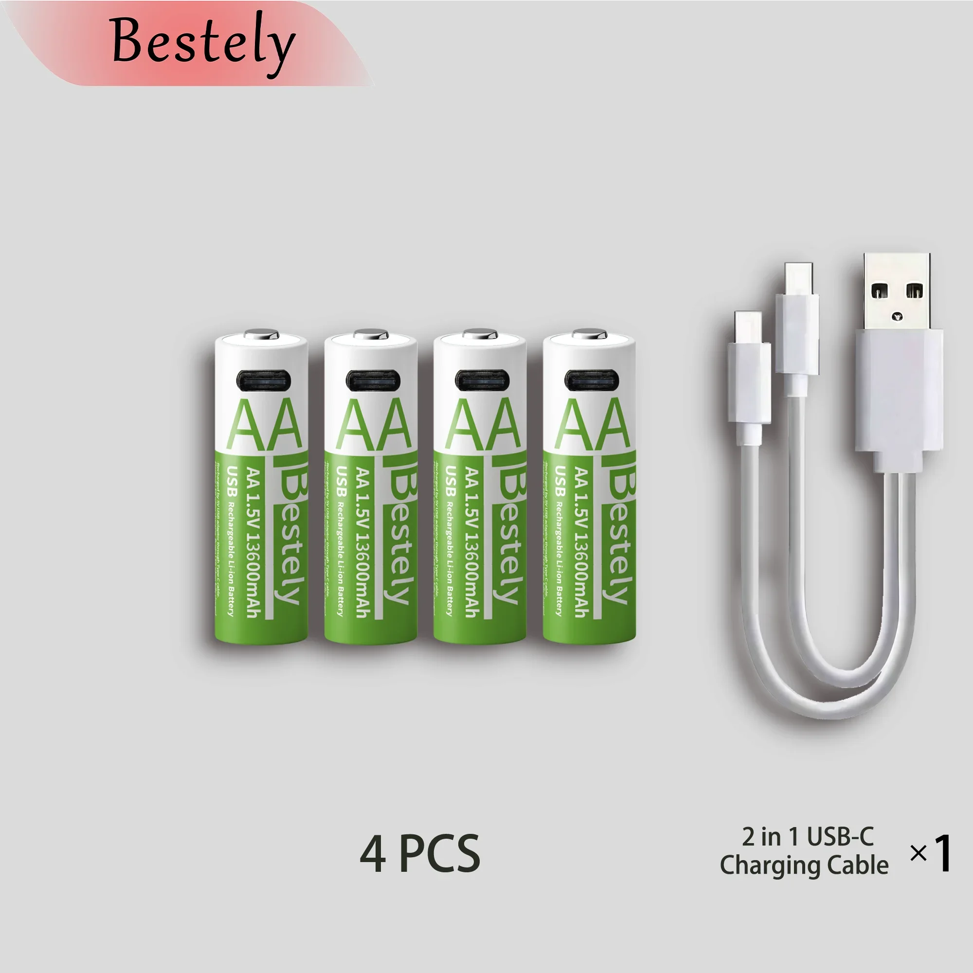 Beste 1,5 V AA 13600 mAh oplaadbare lithiumbatterij Langdurig snel opladen Li-ionbatterijen 2000 cycli met USB-C-kabels