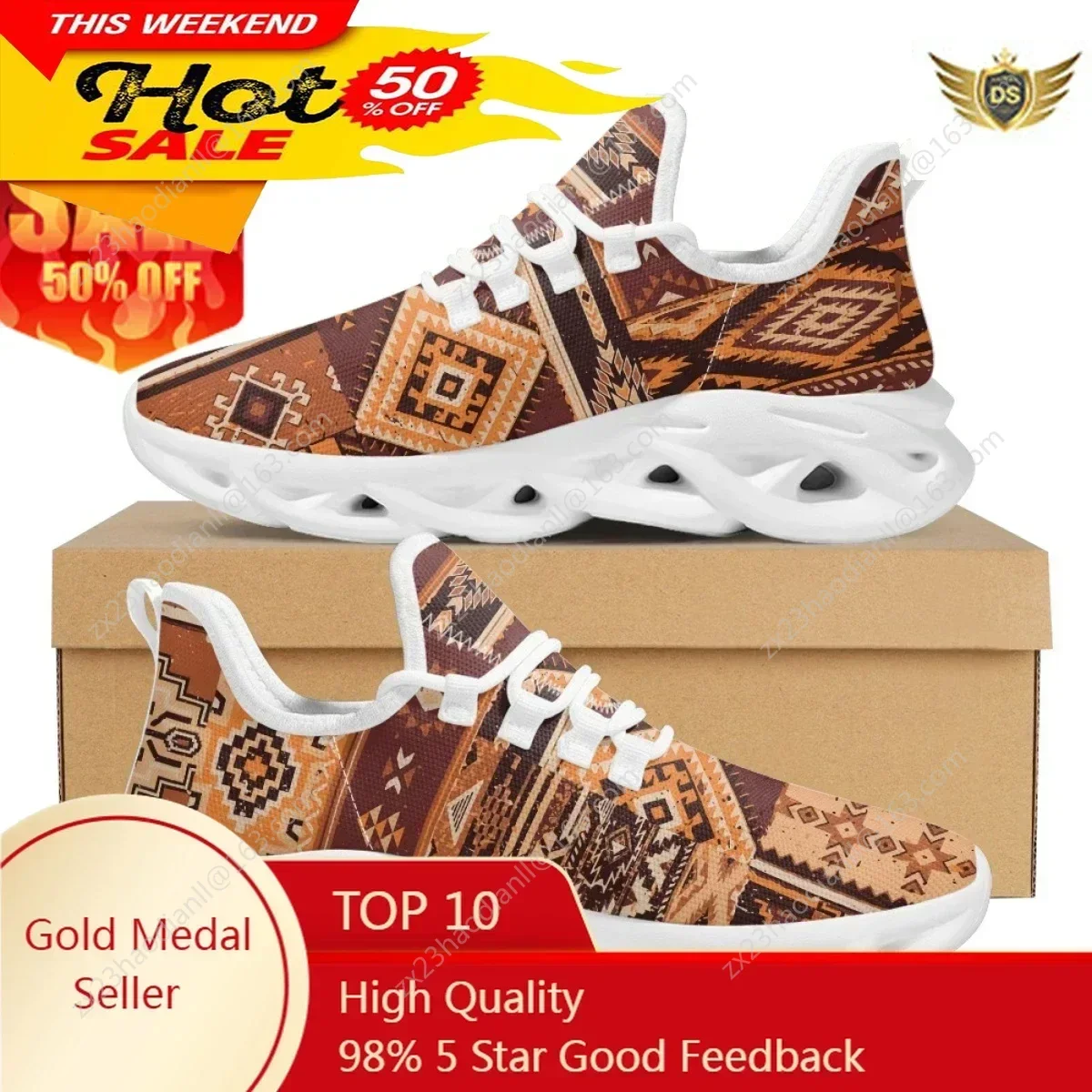 

Fashion Tribal Sneakers Casual Lace Up Platform Shoes Ethnic American Traditional Print Mesh Knit Shoes For Women