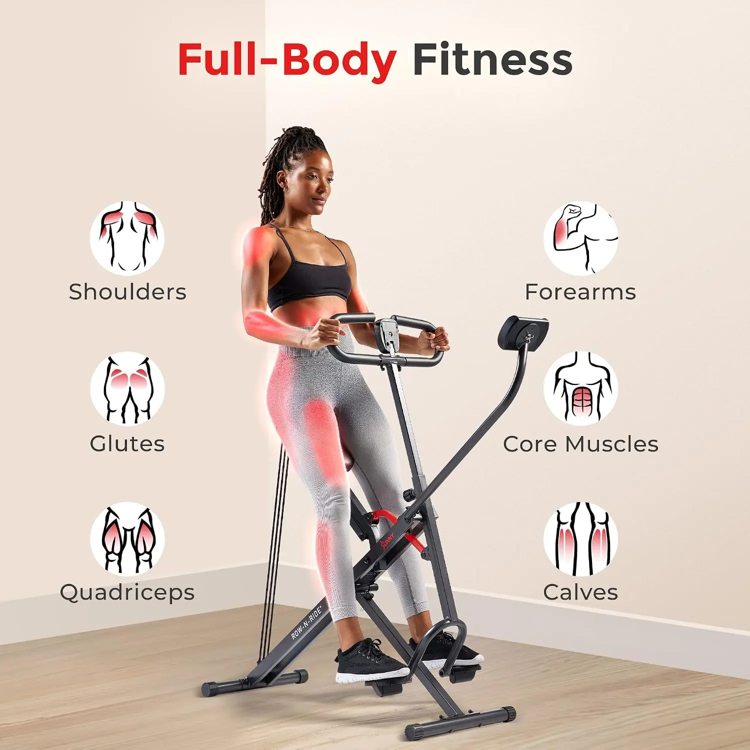 Smart Upright Row-N-Ride Trainer w/Adjustable Resistance & 330LB Weight Capacity, Foldable Home Exercise Equipment for Arm, Glut