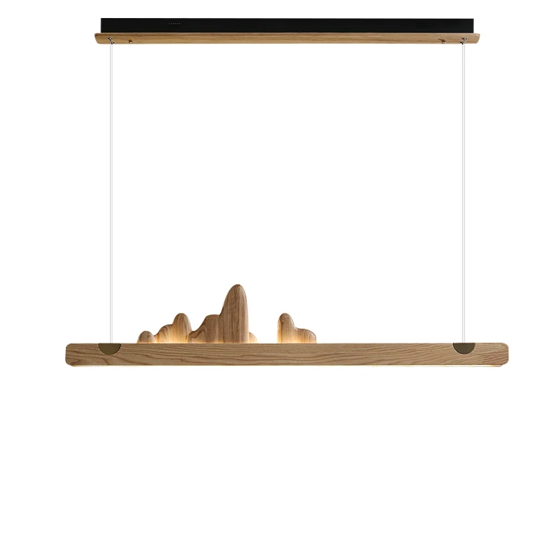 Led Modern Wooden Ceiling Pendant Light Long Creative Oriental Classic Wood Pendant Lamp over Dining Table Bar Decoration