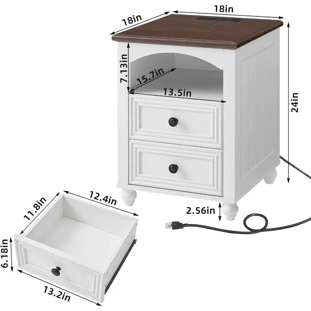 منضدة مزرعة خشبية بيضاء مع قاعدة شحن وأدراج تخزين #2