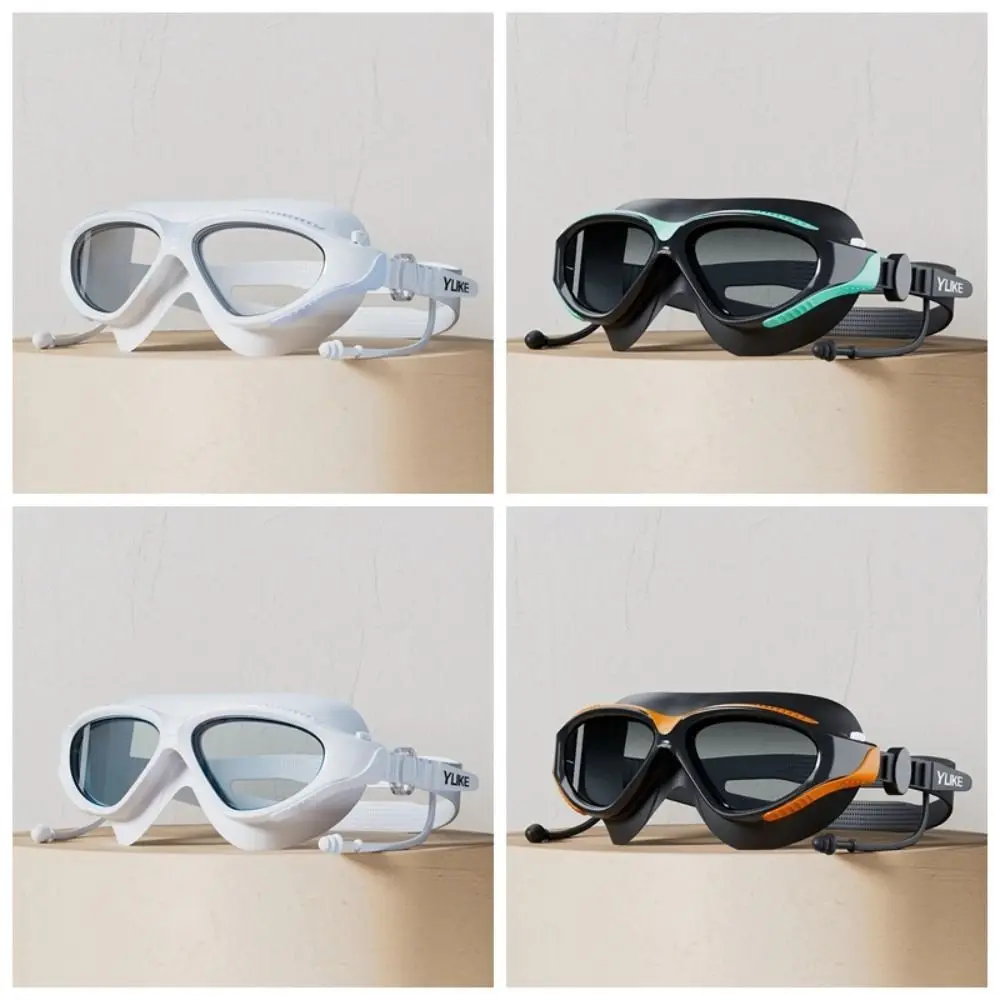 

PVC Big Frame Swimming Goggles HD with Earplugs Swimming Glasses with Earplugs Big Frame Adjustable Adjustable Anti-fog Goggles