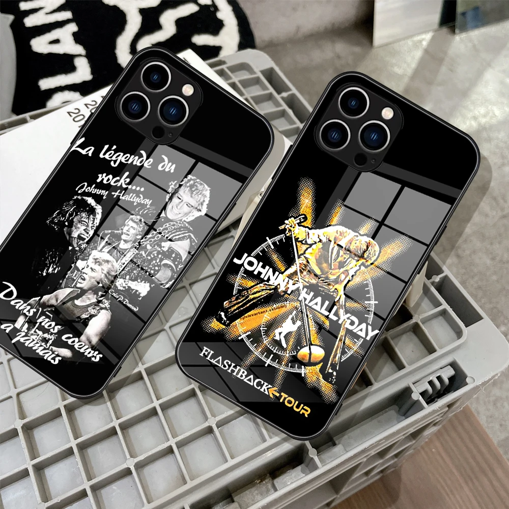 For IPhone 15 Johnny Hallyday Skullies Phone Case Glass for IPhone 13 14 12 11Pro XR XS MAX 14 Plus SE Pro Design Glass Cover