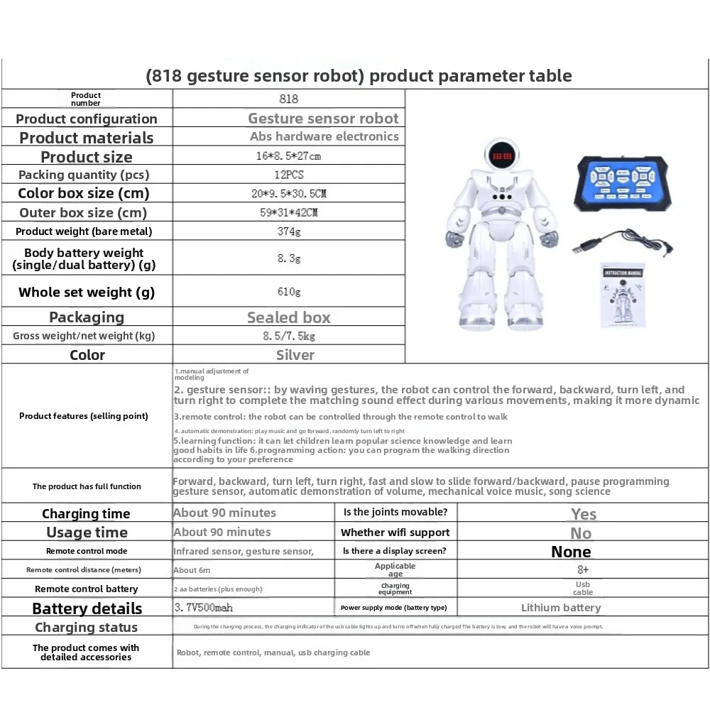 Interaktiver RC-Roboter, Gehfunktion, Gesangsfunktion, intelligenter Action-Roboter, pädagogischer USB-Ladegeste, Sensor-Roboter