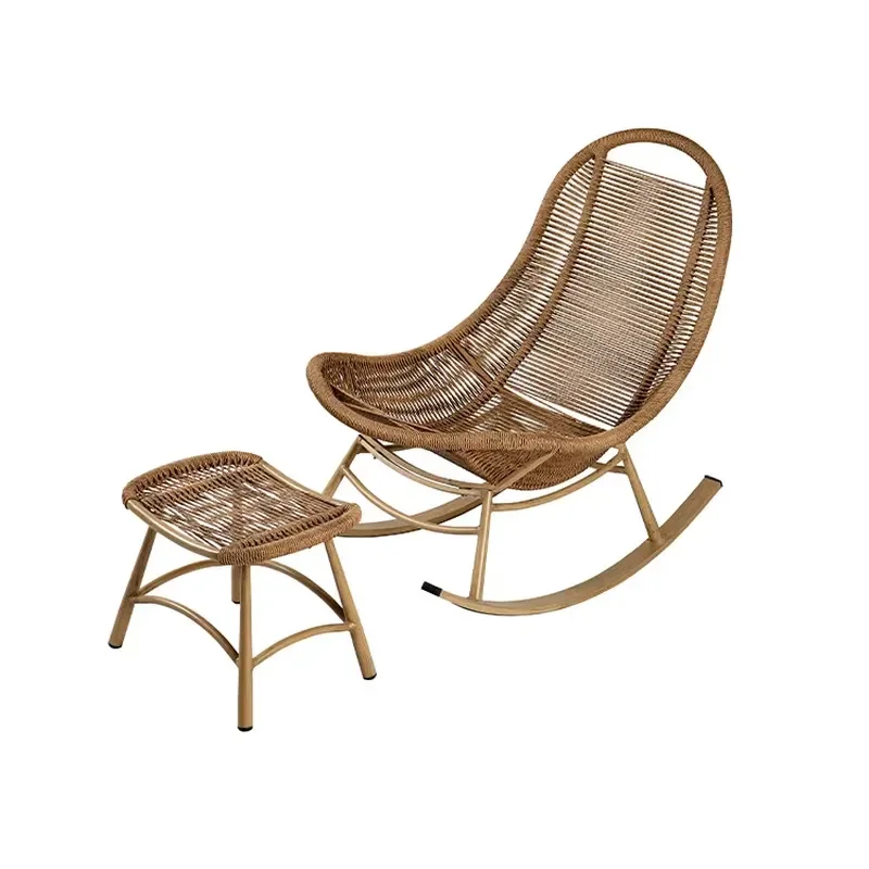 Waterproof Rattan Rocking Chair with Footstool Outdoor Garden Furniture Patio Swing Seat Comfortable Leisure Balcony Decor