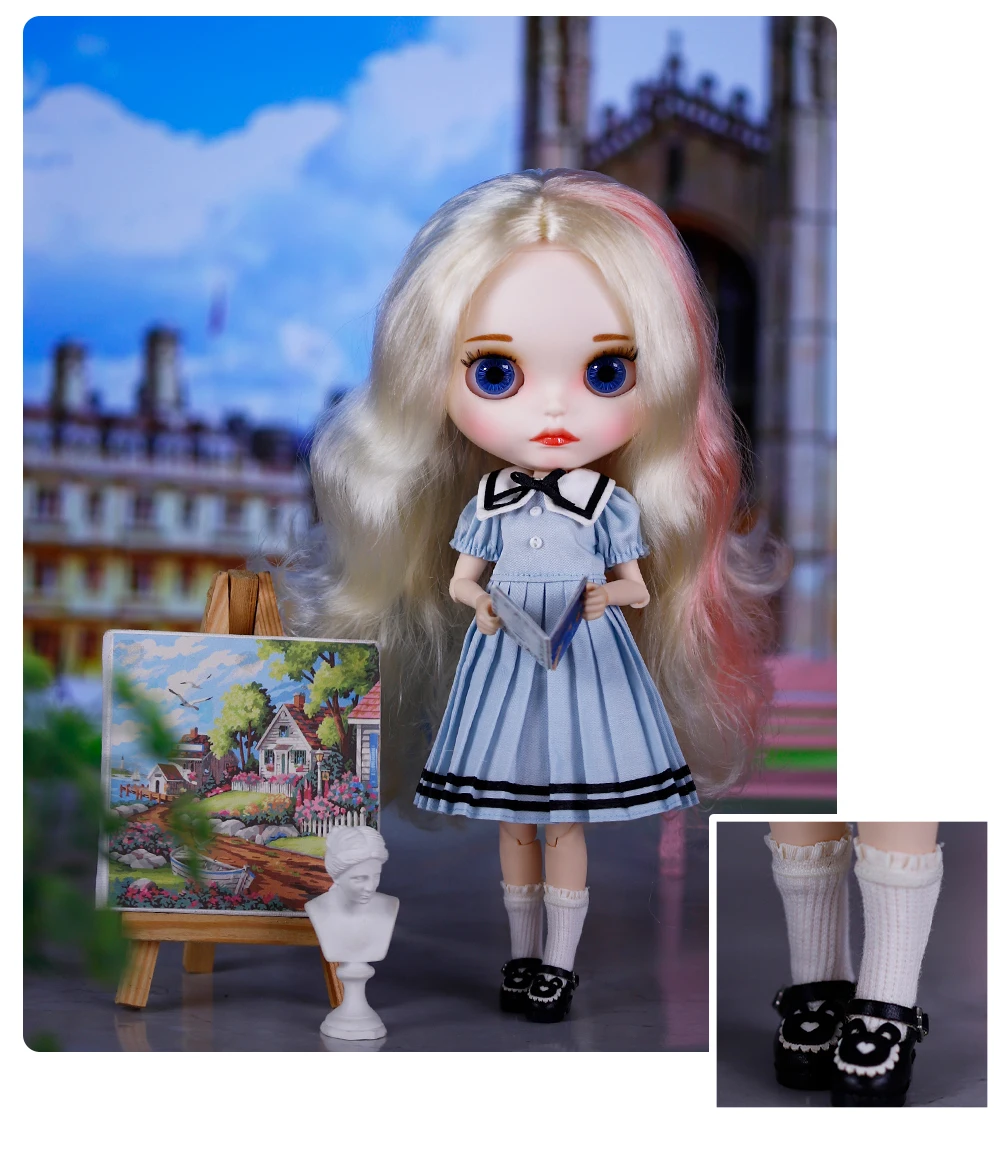 Neo Blythe Doll Sailor School Dress & Socks Outfit 1