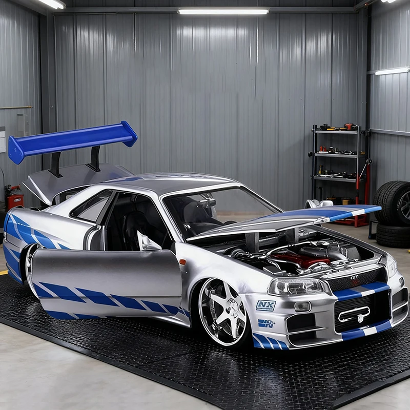 JADA 1:24 Skyline GTR R34 2002 Alloy Car Diecasts & Toy Vehicles Car Model Miniature Scale Model Car For Children