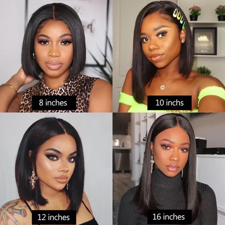 200 Density Bob Short Wig 14 Inch Straight Lace Front Human Hair Wig 13x4 Transparent Lace Frontal Human Hair Bob Wigs For Women