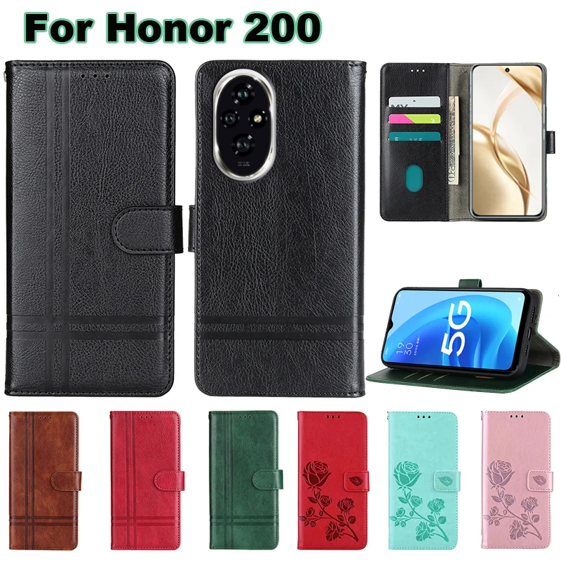 on Etui Honor 200 Case Original Book Stand PU Leather Phone Fundas Wallet Cover For Capinha De Celular Honor 200 ELI-AN00 чехол