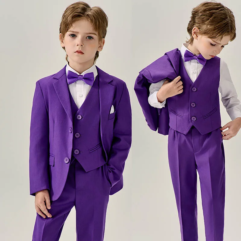 Vestido de fiesta de noche para niños, traje de fotografía de boda para niños, traje de actuación de ceremonia, pantalones, chaleco, pajarita, verde oscuro