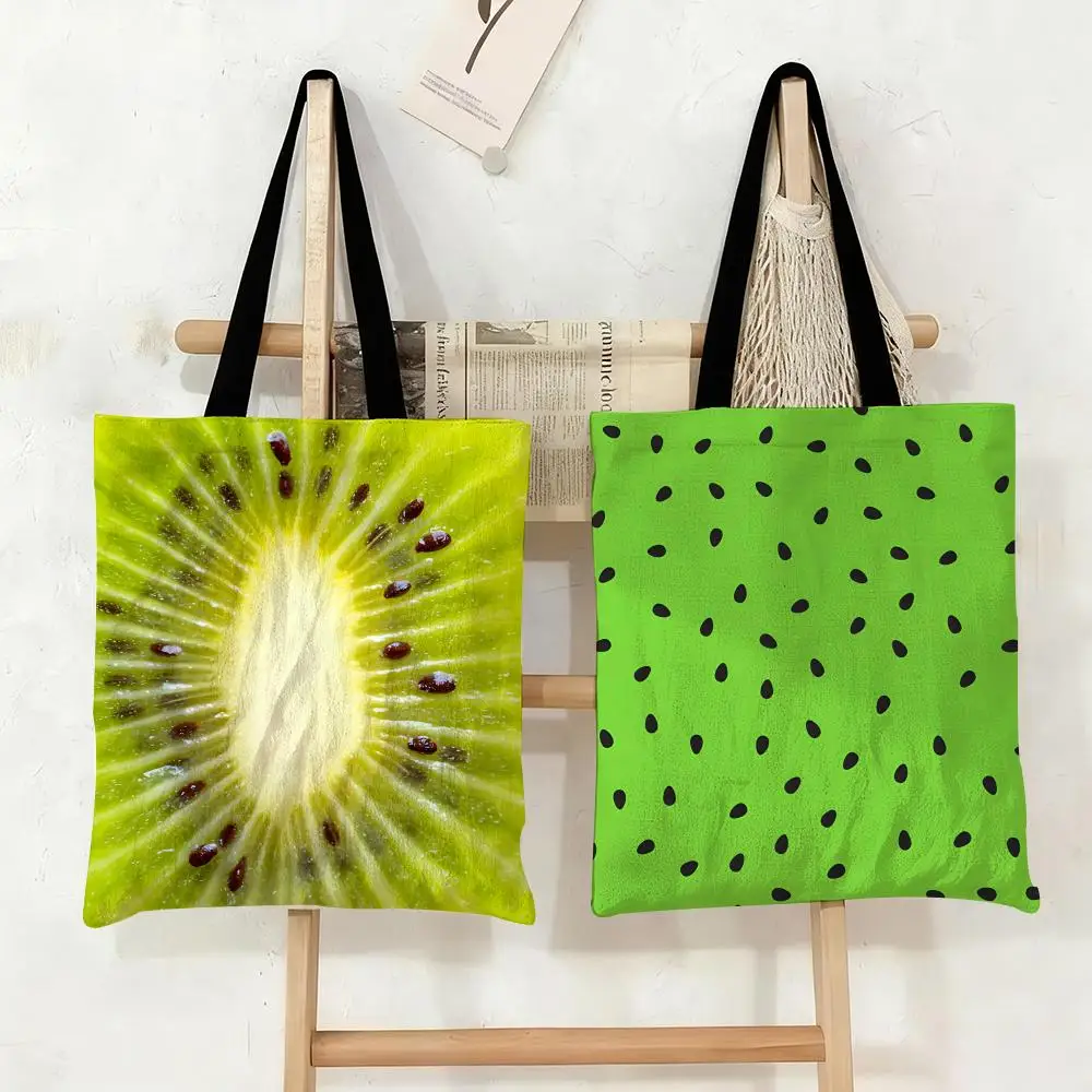 

Kiwi Fruit Texture Storage Bags Canvas Tote Bag Large Capacity Double-Sided Print Reusable Shopping Bag Shoulder Bag