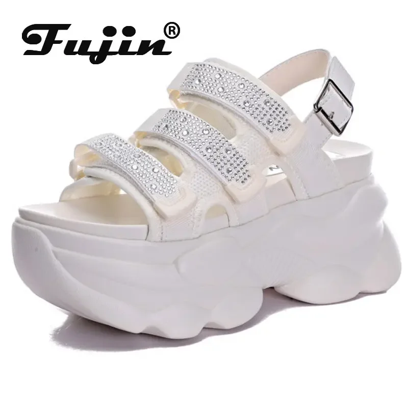 

Fujin 9cm Rhinestone Synthetic Summer Women Sandals Ladies Hot Sale Platform Wedge Mujer 2024 Comfy Fashion Peep Toe Hook Shoes