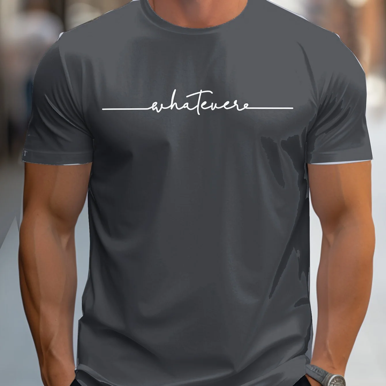 تي شيرت رجالي عالي الجودة أساسي للصيف اليومي كاجوال فضفاض مناسب من القطن مطبوع عليه حروف برقبة دائرية وأكمام قصيرة