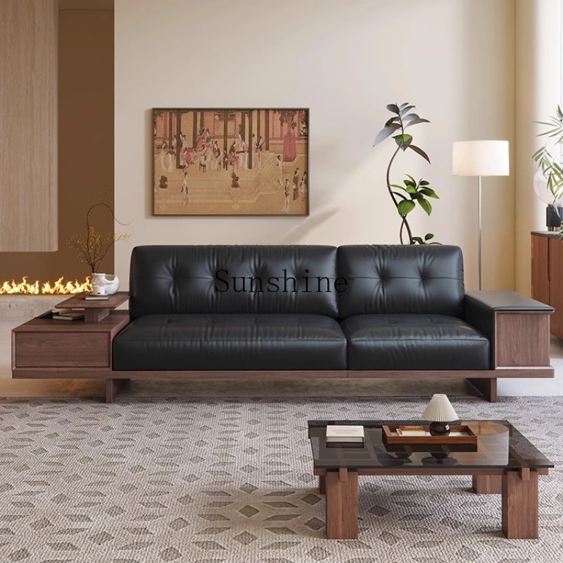 North American black walnut solid wood antique style living room leather sofa