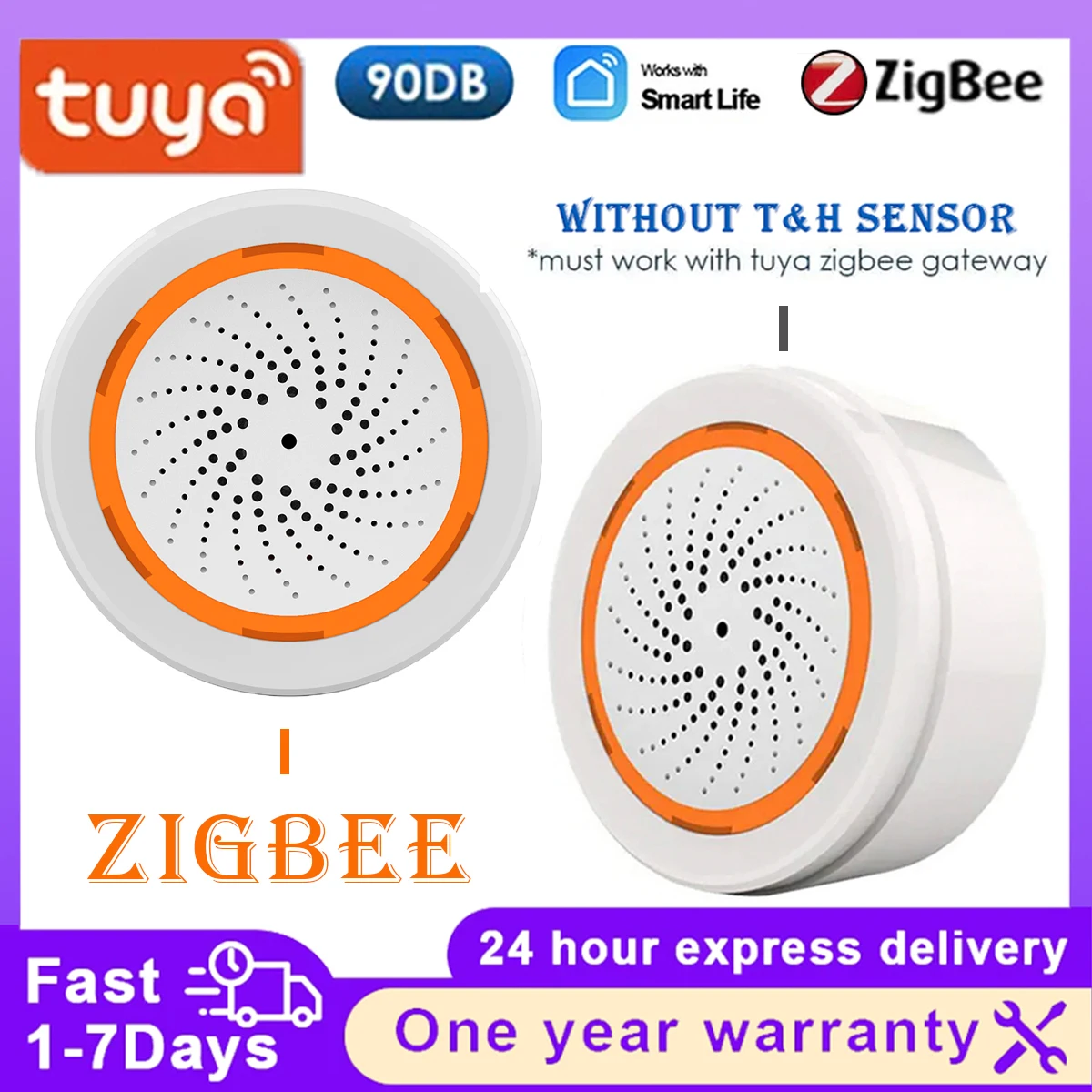 

Tuya Zigbee Smart Sound Light Сирена Сигнализация для домашней безопасности со стробоскопическими оповещениями Поддержка USB-кабеля Питание работает с TUYA Smart Hub