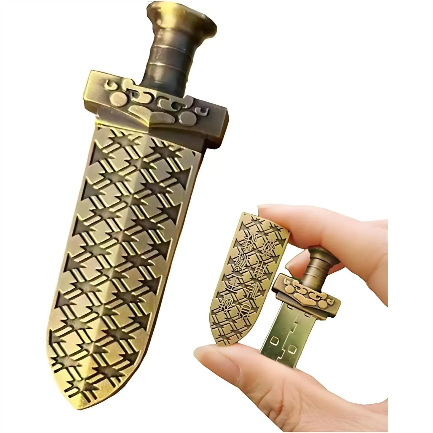 64GB USB Flash Drive Bronze Sword Shape Metal Thumb Drive for Data Storage with USB 2.0 High Speed