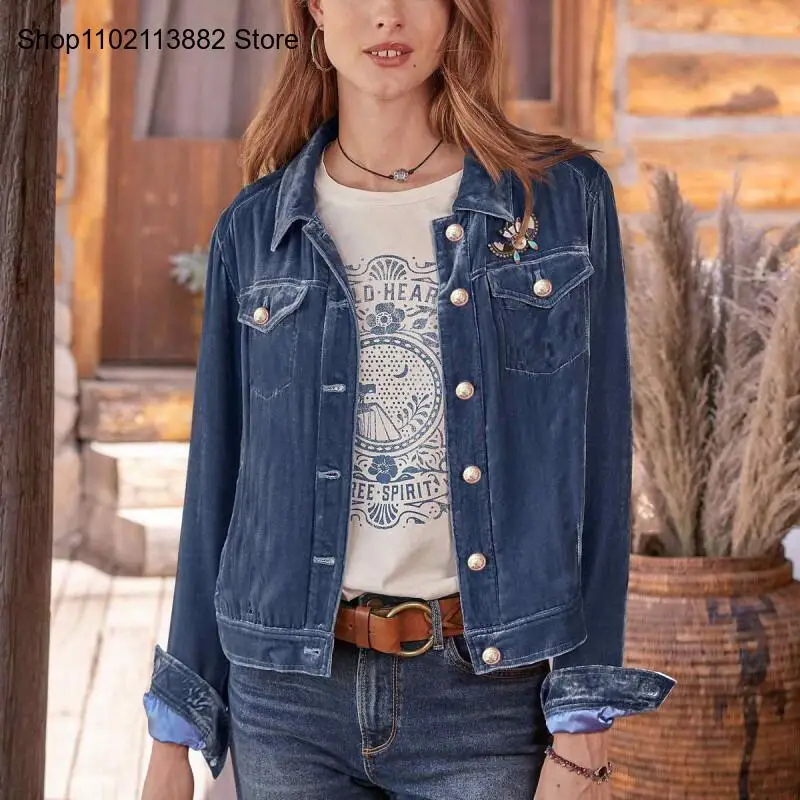 Women's New Spring and Autumn Gold Velvet Long-Sleeved Jacket Women's Workwear Short Tops Jacket