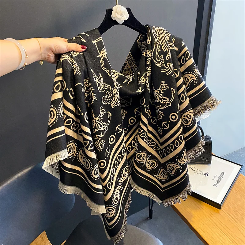 

Luxury Brand Cashmere Women Floral Scarf Winter Warm Shawl and Wrap Bandana Pashmina Female Foulard Square Thick Blanket Poncho