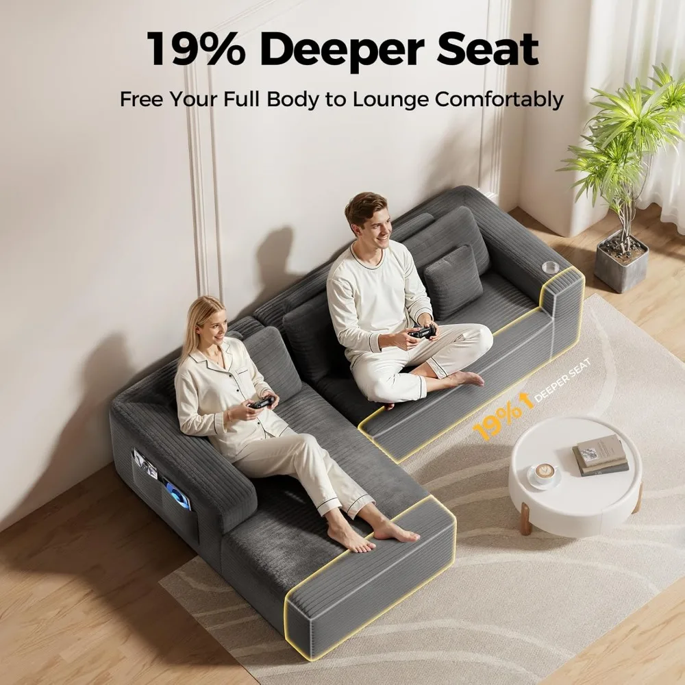 أريكة مقطعية مضغوطة على شكل حرف L مع مقعد عميق، أريكة قماش سروال قصير