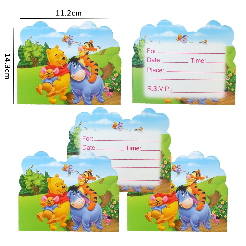 

10/20PCS Disney Winnie the Pooh Invitation Letter Birthday Decoration Envelope Cartoon Invitation Letter Birthday Party Supplies