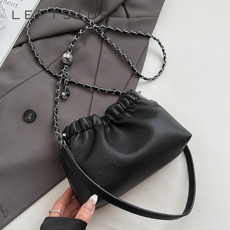 

LEFTSIDE Women Small PU Leather Bucket Shoulder Bag 2025 New Luxury Crossbody Bag Female Short Handle Chain Handbags and Purses