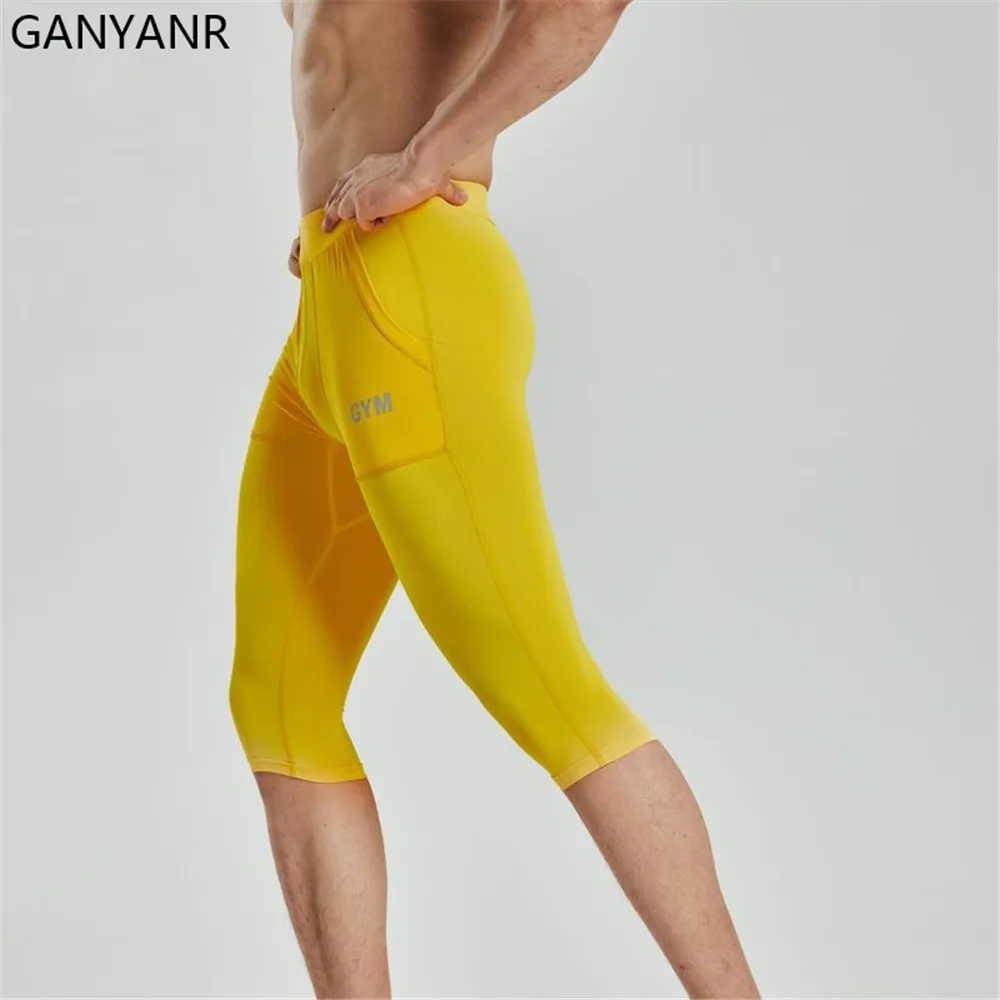 GANYANR Men s Quick Dry Compression Workout Leggings for Basketball Yoga and Fitness Summer and Autumn Running Tights Pants Gym