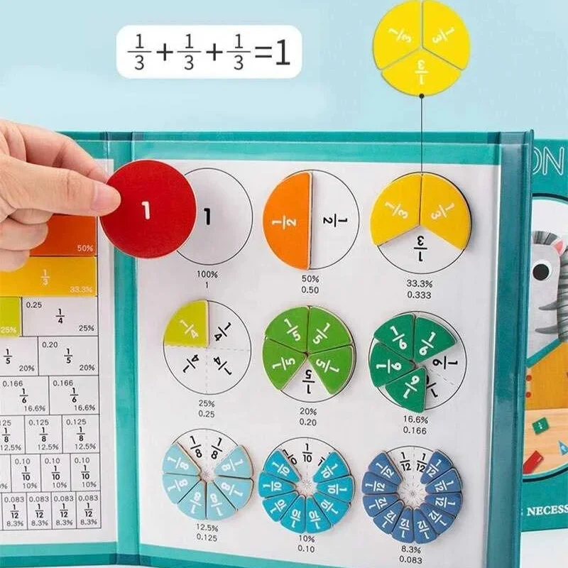 Children Magnetic Fraction Learning Math Toys Wooden Book Set Kids Arithmetic Educational Funny Teaching Aids