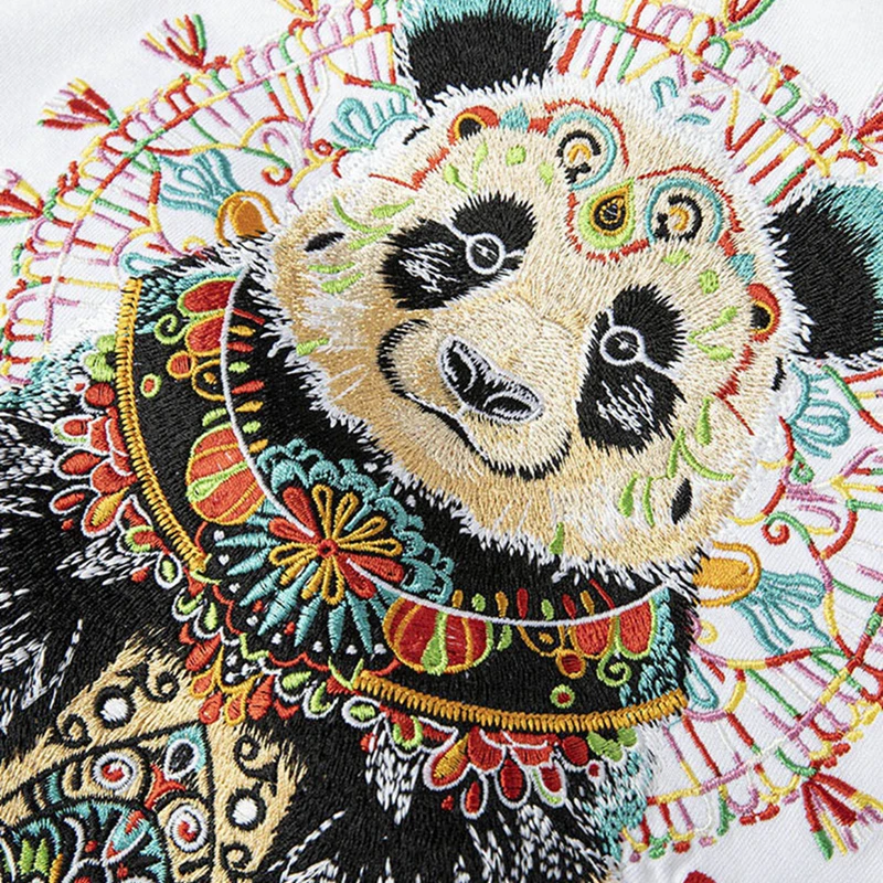 Lyprerazy National Tide Panda Embroidered Short-sleeved T-shirt Summer Cotton Loose Couples Tops Tees