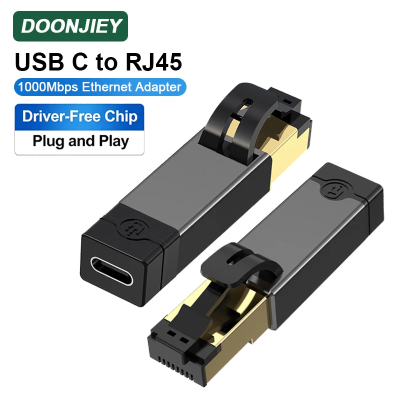 DOONJIEY 1000Mbps USB C to Ethernet Adapter Gigabit USB C Female to RJ45 Male Network Converter For Laptops Macbook Pro