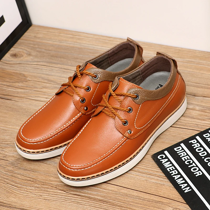 

Italian Style Men's Genuine Leather Casual Shoes Outdoor Oxford Shoes Anti Slip Wear-resistant Men's Height Increasing Shoes