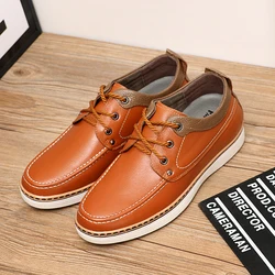 Italian Style Men's Genuine Leather Casual Shoes Outdoor Oxford Shoes Anti Slip Wear-resistant Men's Height Increasing Shoes