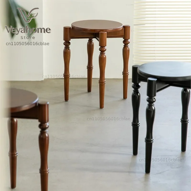 MOMO Solid Wood round Stool Stackable Designer's Creative Medieval Simplicity Saving Low Stool for Living Room