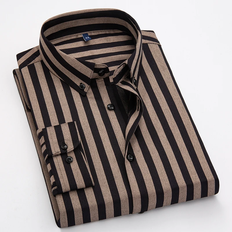 

Korea Style Mens Business Casual Long Sleeve Shirt Standard-fit Classic Office Striped Fashion camisas de hombre M-5XL