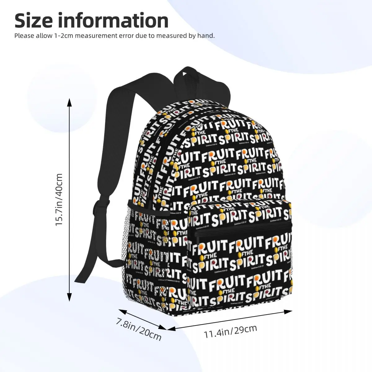 Fruit Of The Spirit Galatians 5 Sac à dos étudiant chrétien Sac d'école Sac à dos de voyage de randonnée pour hommes Femmes Bookbag Sacs à bandoulière