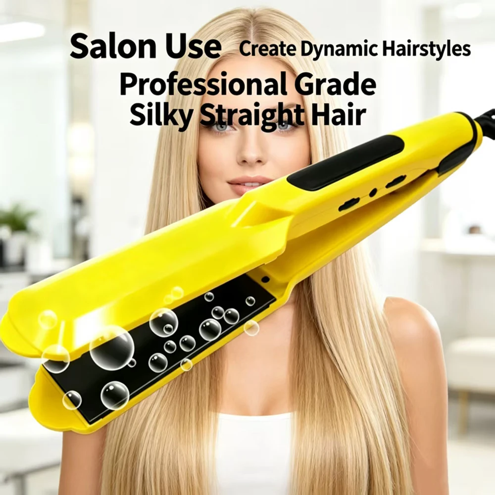 Upgraded Yellow Ceramic Flat Iron Hair Straightener Adjustable Temp Curling Tongs Salon Styling Tool For Silky Straight Hair