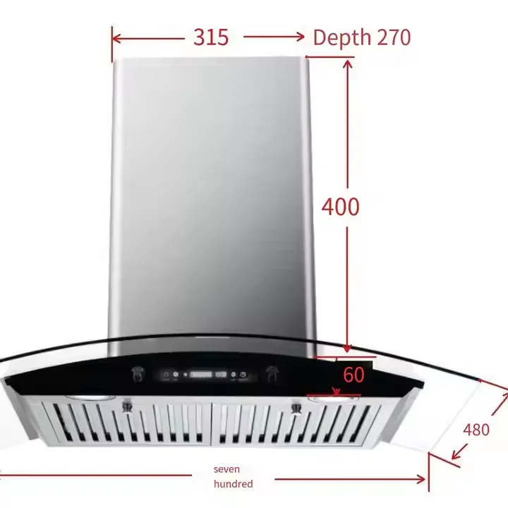 Electric Hotel Use European Home Oil Smoking Machine 70cm Wall-Mounted Stainless Steel Large Suction Touch Top Vent Baffle