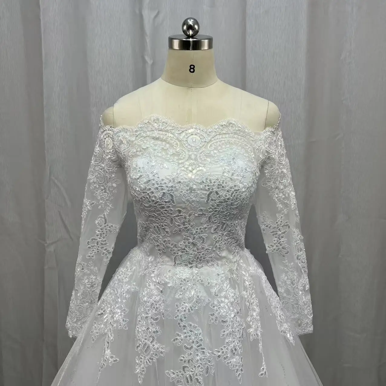 Abito da sposa personalizzato con abito da ballo maniche lunghe applicazioni di paillettes in pizzo abiti da sposa formali taglie forti abiti da sposa principessa