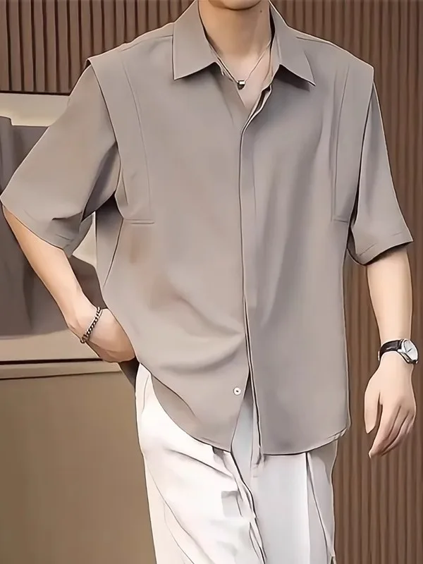 

Advanced Ice Silk ort Sve irt Men's f Sve Top Korean Trending Color No Ironing mid Sve irt Summer You...