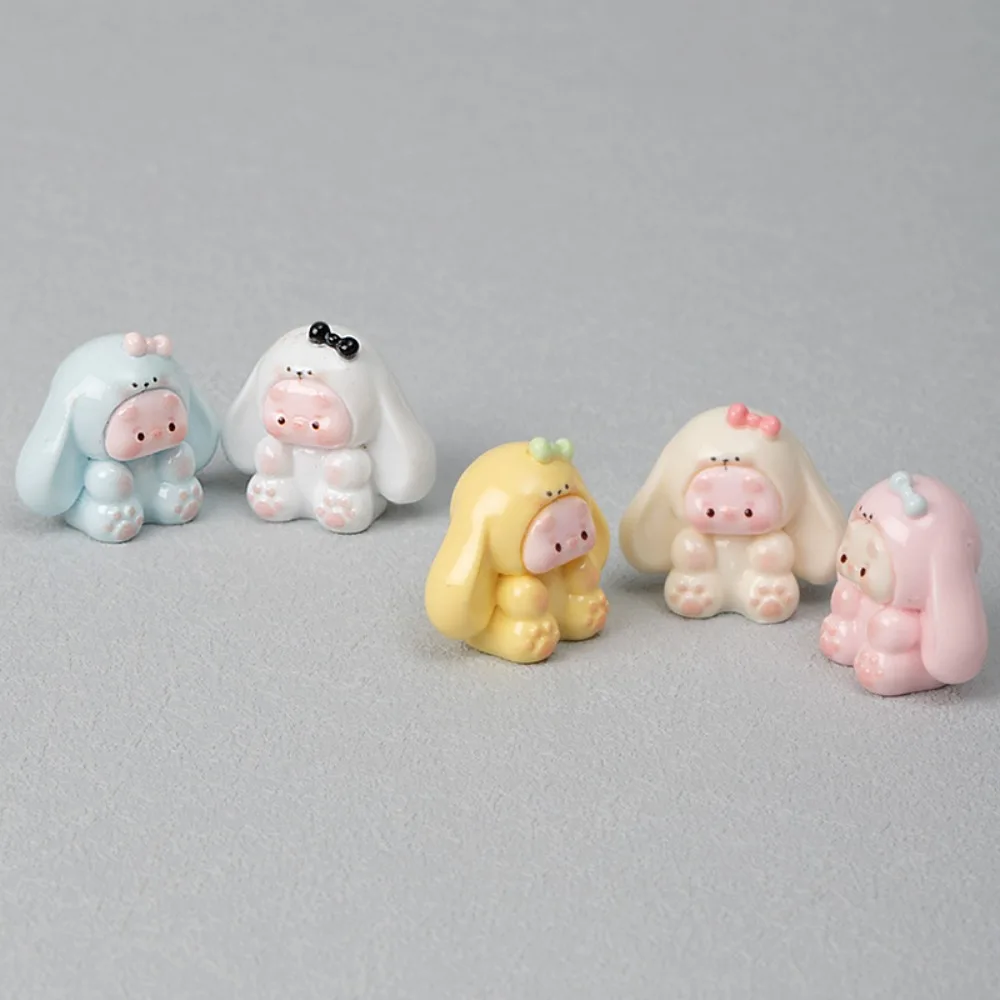 Cute Pig in Rabbit Costume Resin Figurine - Kawaii Chibi Animal Ornament for Home Desk Car Decor Collectible Christmas Gift