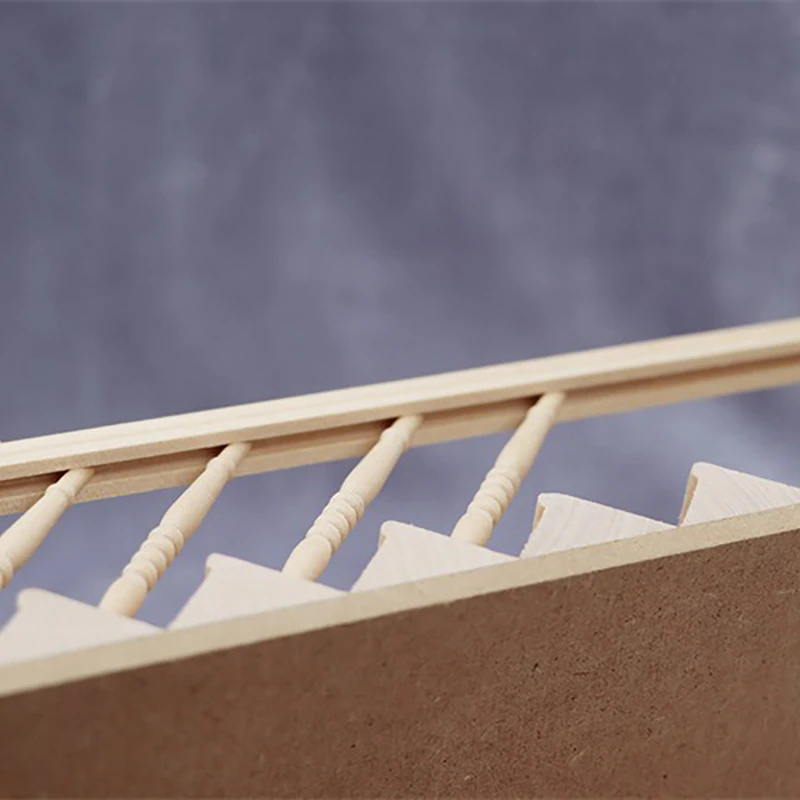 giftnew Dollhouse Miniatures,1/12 Wooden Stair Stringer Step Staircase with Handrail Model Doll House Decor Model 1