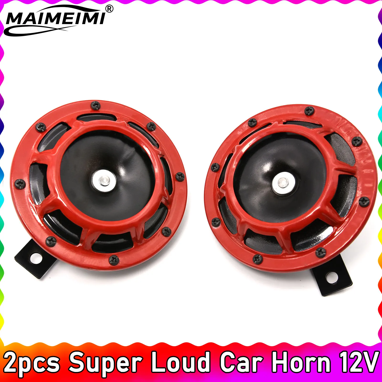 Red Hella Super Loud Compact Electric Blast Tone Air Horn 12V 115DB For Motorcycle Car 2pcs Speaker Horns Electric Tone Horn