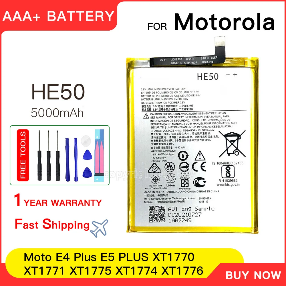 

100% genuine 5000mAh HE50 Battery For Motorola Moto E4 Plus E5 PLUS XT1770 XT1771 XT1775 XT1774 XT1776 Batteries Bateria