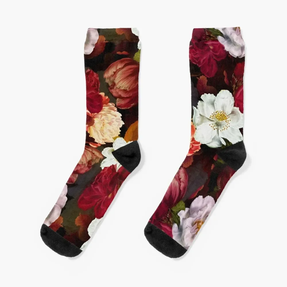 

Antique Midnight Botanical Flower Rose Garden Socks warm winter football Run Ladies Socks Men's