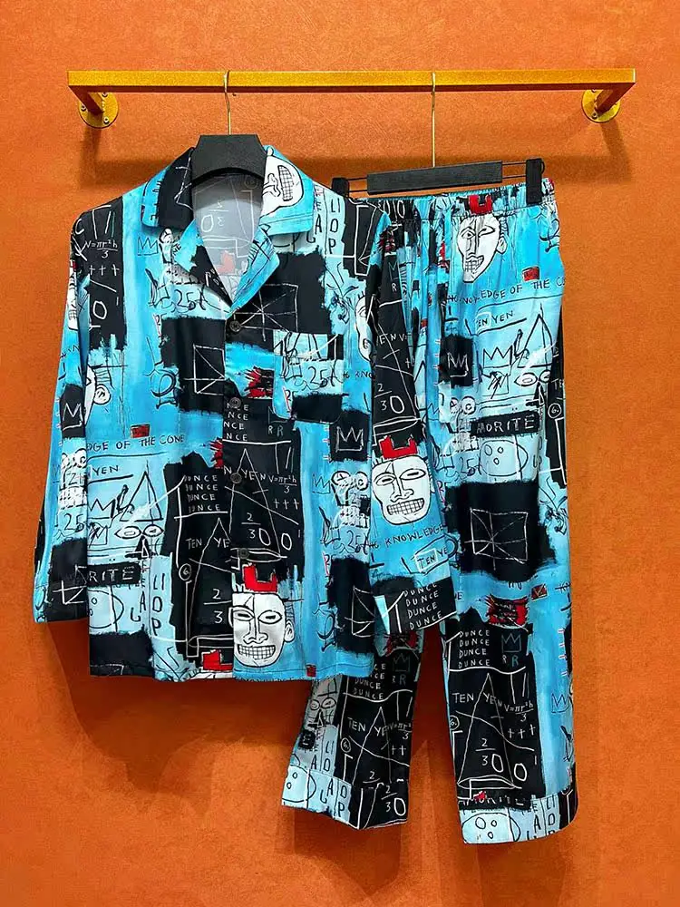 S-6XL Men's shirt and pants set - fashionable black and white Cuban collar, high-quality luxury short sleeved summer clothing