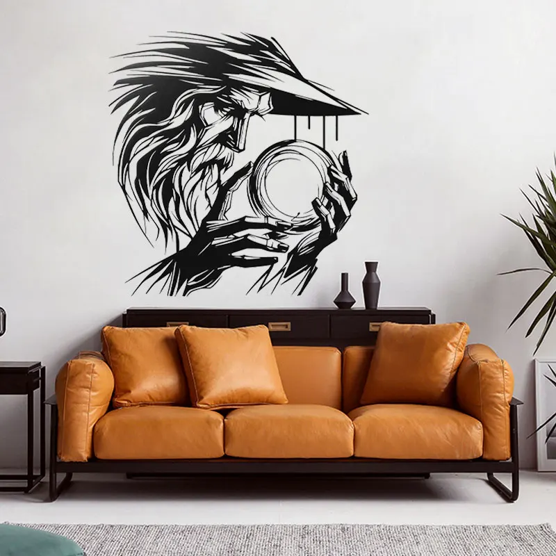 Sorcerer with Crystal Ball Wall Art Decals Vinyl Magical Home Decor Room Nursery Sticker Gamer Playroom Removable Wallpaper G182