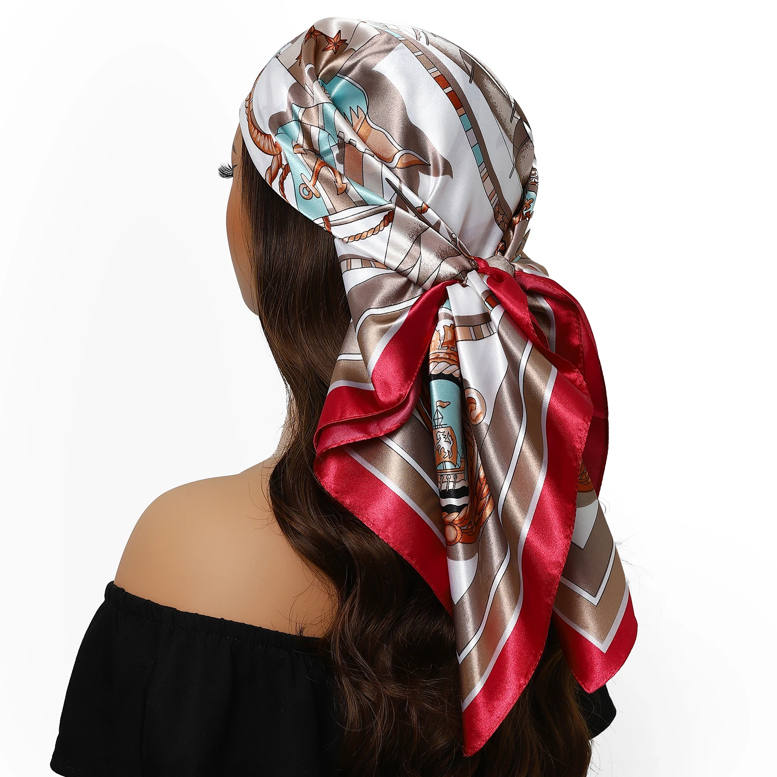 2024 Fashion Imitated Silk Scarf Ladies Outdoor Print Luxury Neck Hair Decorate Headband Scarf Outdoor Small Kerchief Soft Wrap