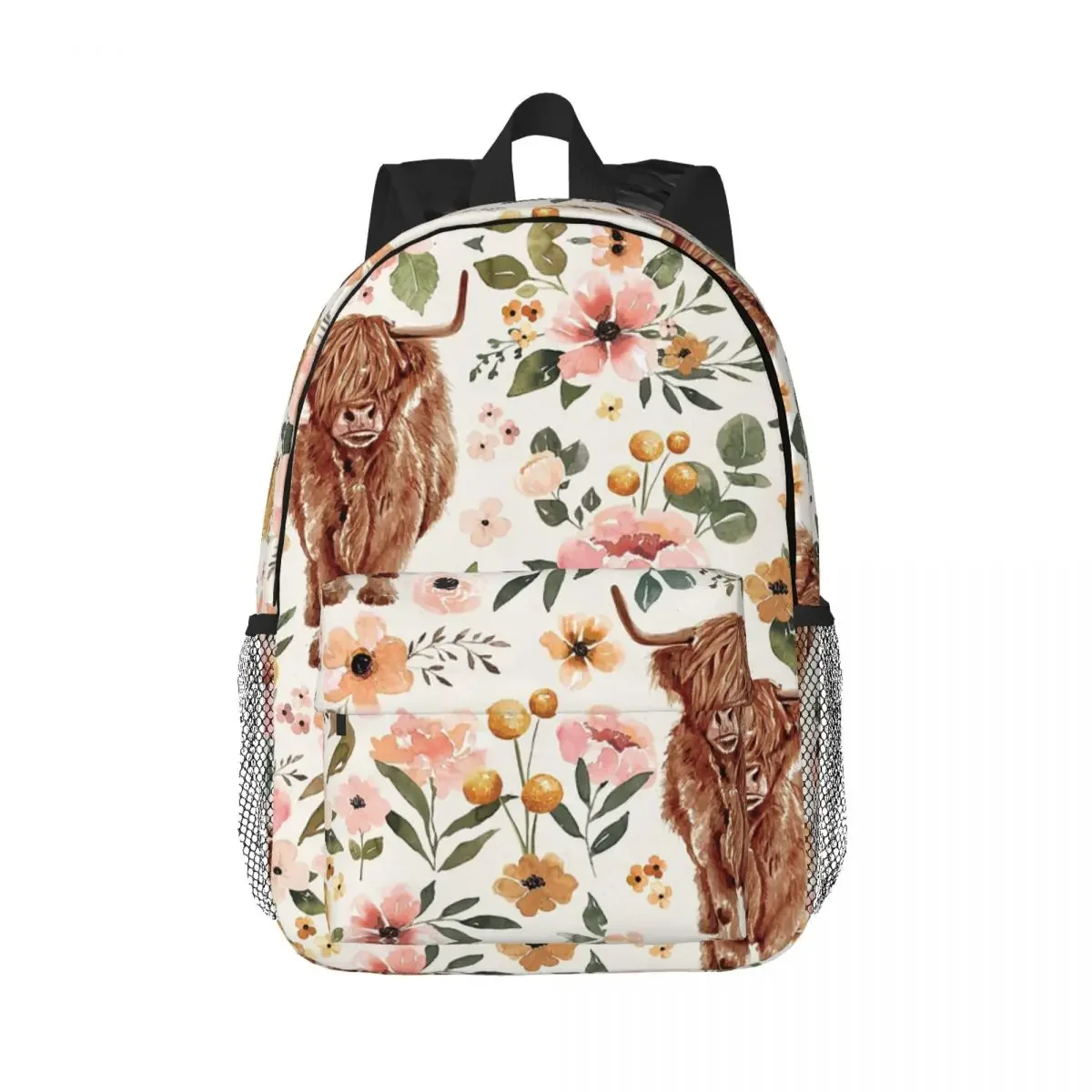 

Highland Cow Boho Floral Backpacks Boys Girls Bookbag Fashion Children School Bags Laptop Rucksack Shoulder Bag Large Capacity