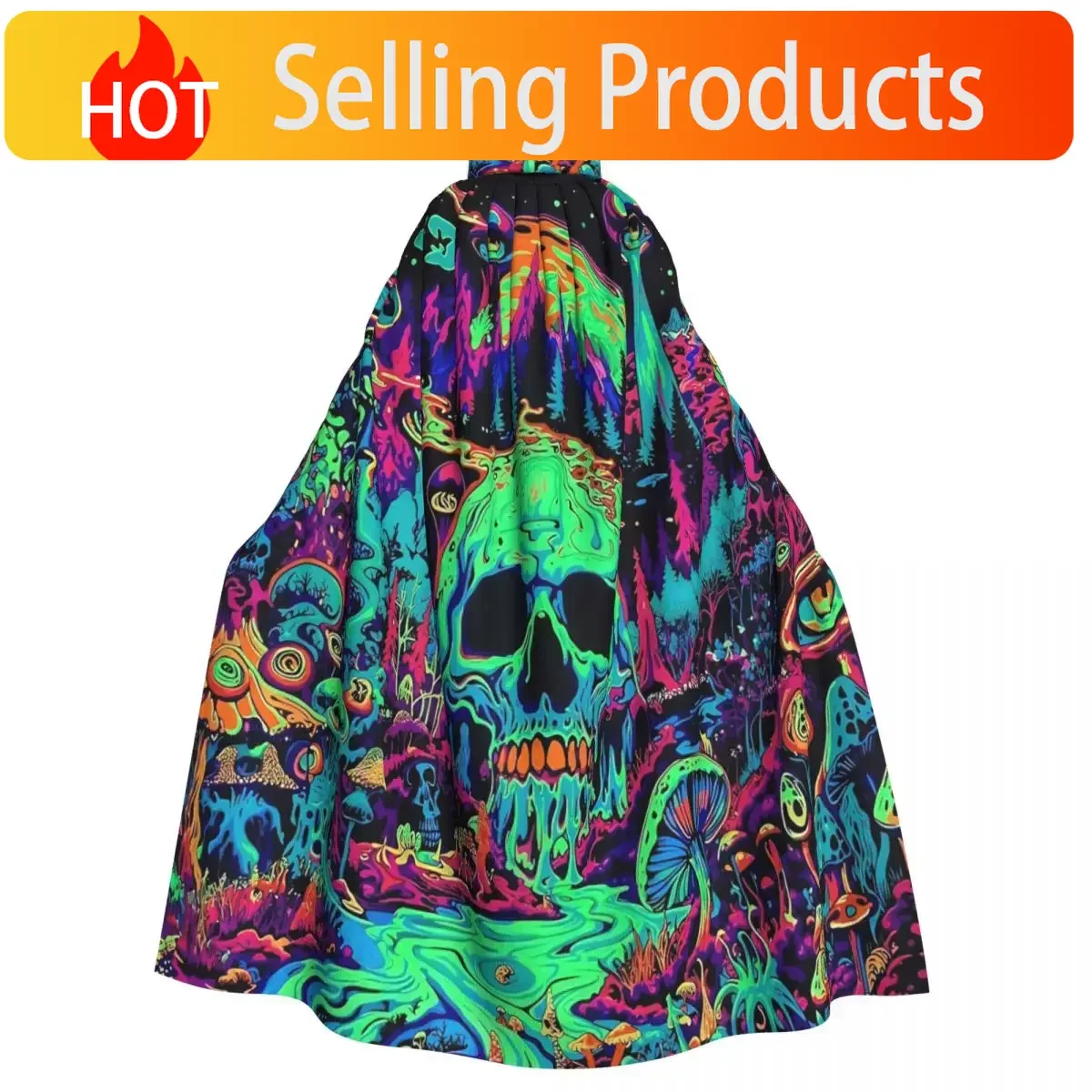 Skull Mushroom Glow In The Dark Hooded Cloak Halloween Skeleton Aldult Cape Funny Costume Party Accessory