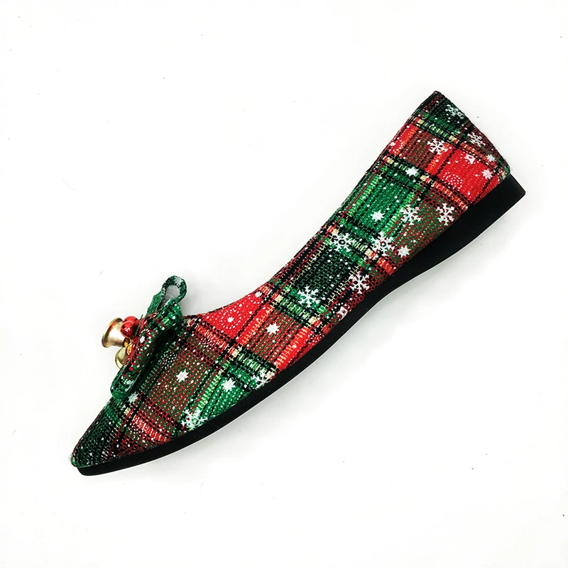 2022 Winter Christmas Shoes Girl\'s Flats with Tinkle Bells Holiday Shoes Red Plaid Women Shoes Size 33-44 Slip on Easy to Wear