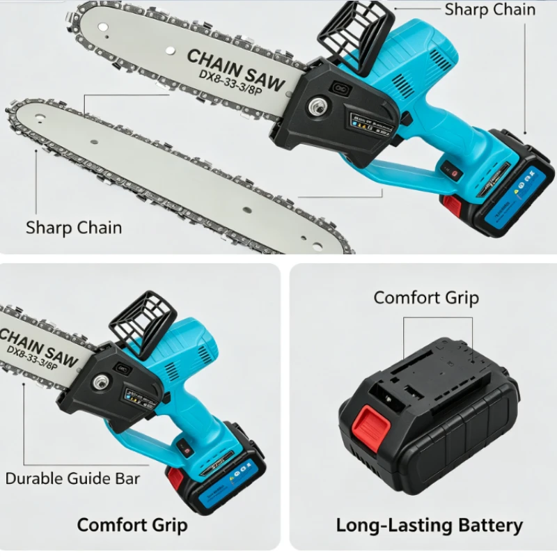 Shuchang Wireless Chainsaw, Garden Chainsaw Logging Saw, Rechargeable Single Hand Saw, Household Brushless Electric Chainsaw